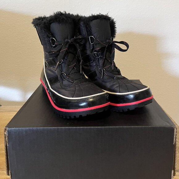 Sorel Tivoli Duck Snow Boot Women’s 8.5 Waterproof Winter Lace-Up- Black/HotPink - Picture 3 of 8